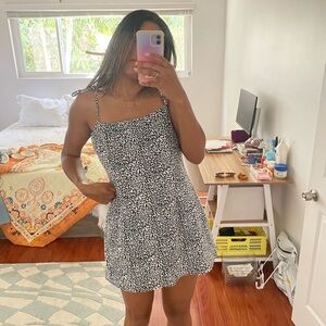 Navy and White Patterned Tie String Mini Dress